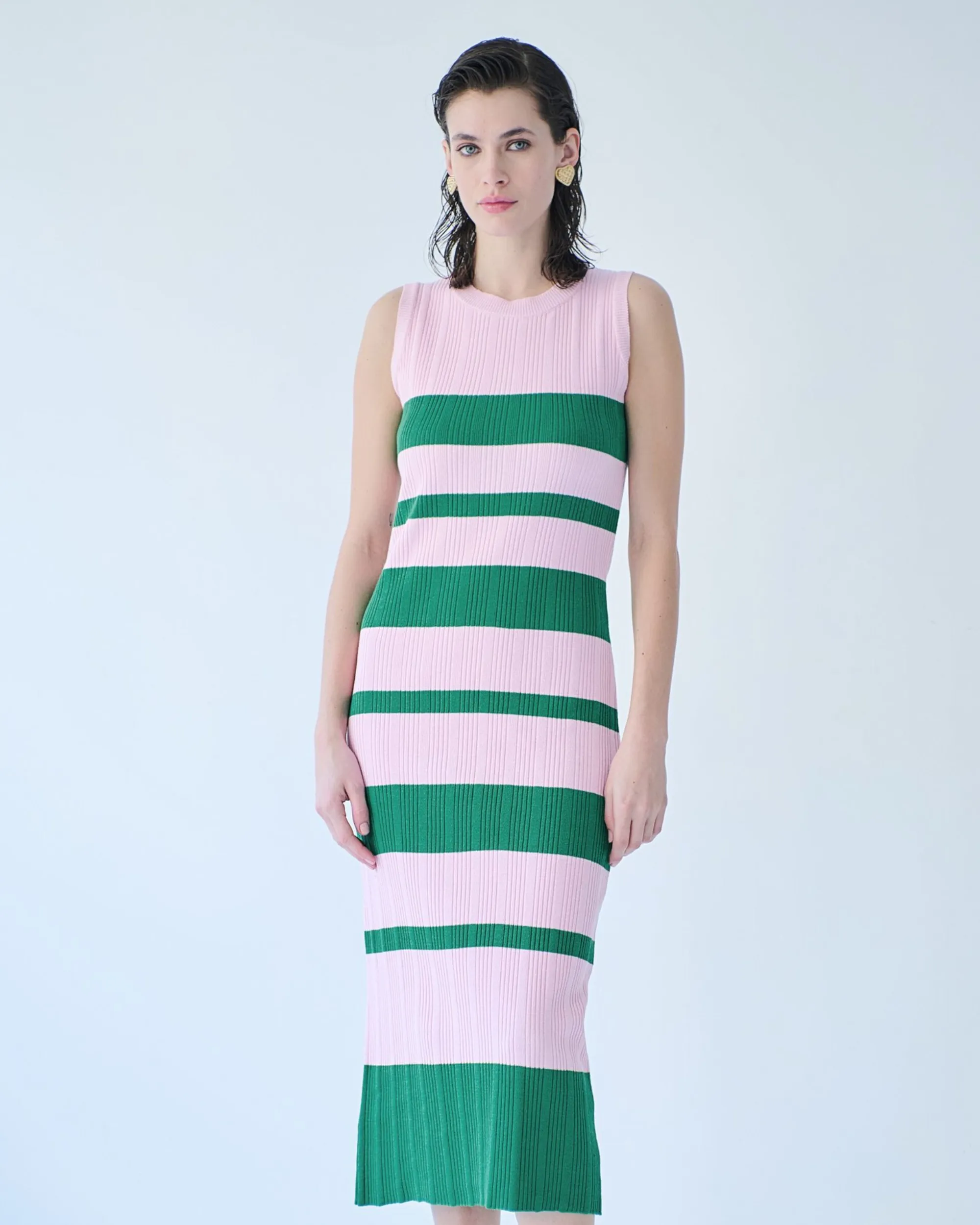 Pink Green Striped Dress