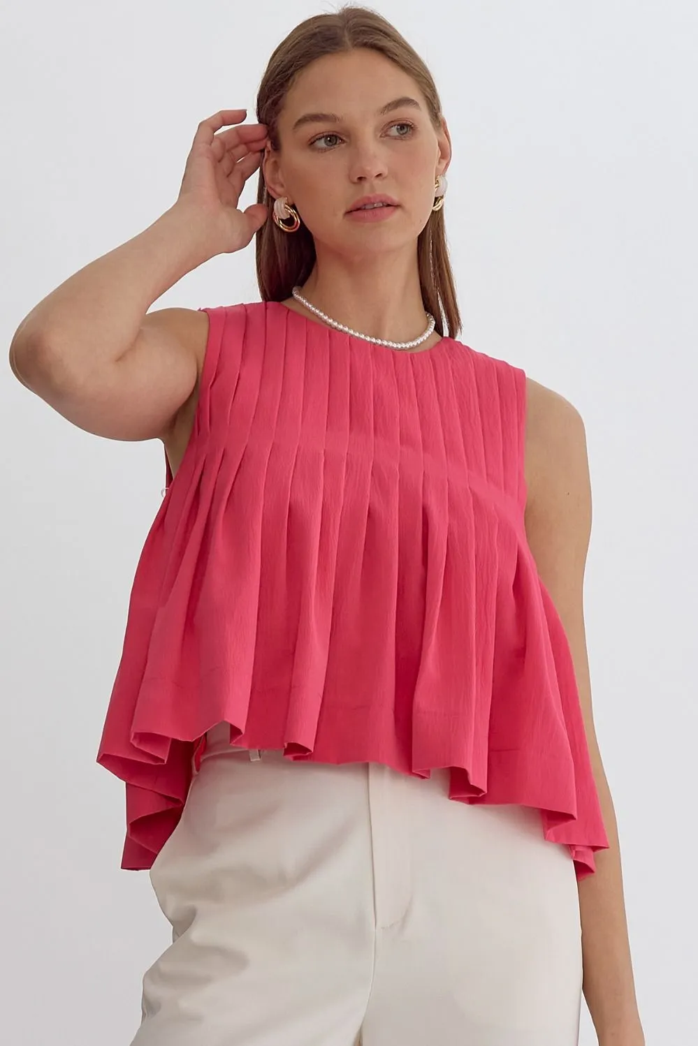 Pleated Sleeveless Cropped Ruffled Detail Top