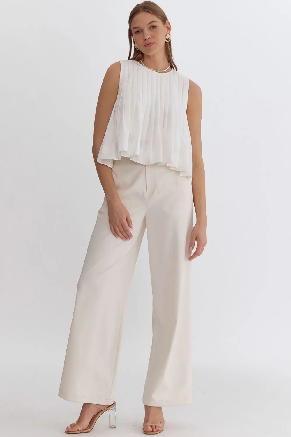 Pleated Sleeveless Cropped Ruffled Detail Top