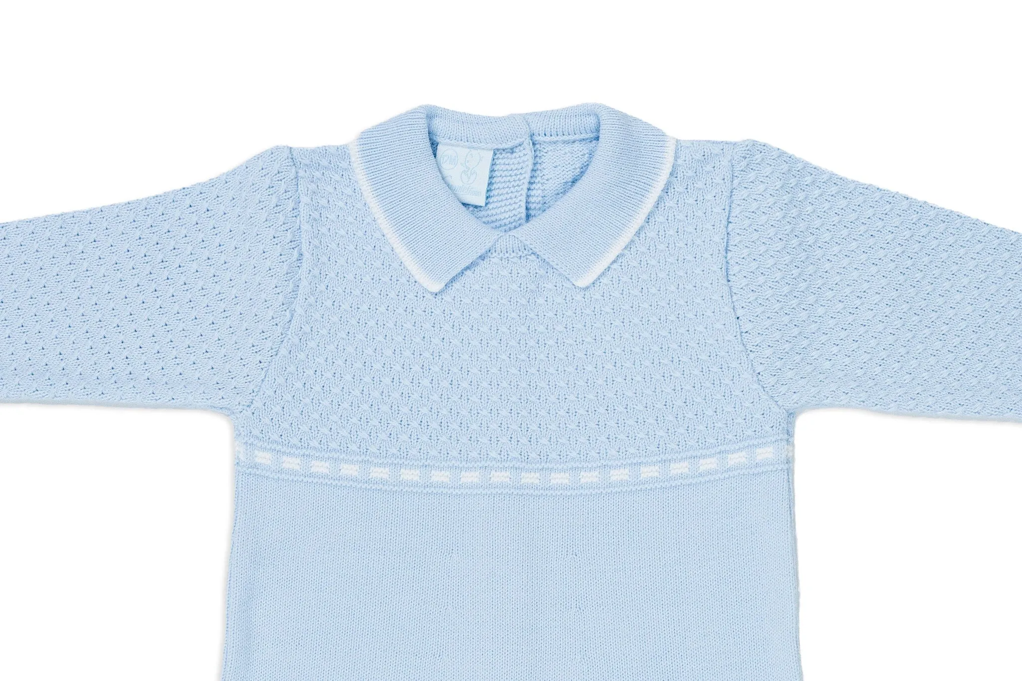 Powder Blue & White Knit Baby Onesie