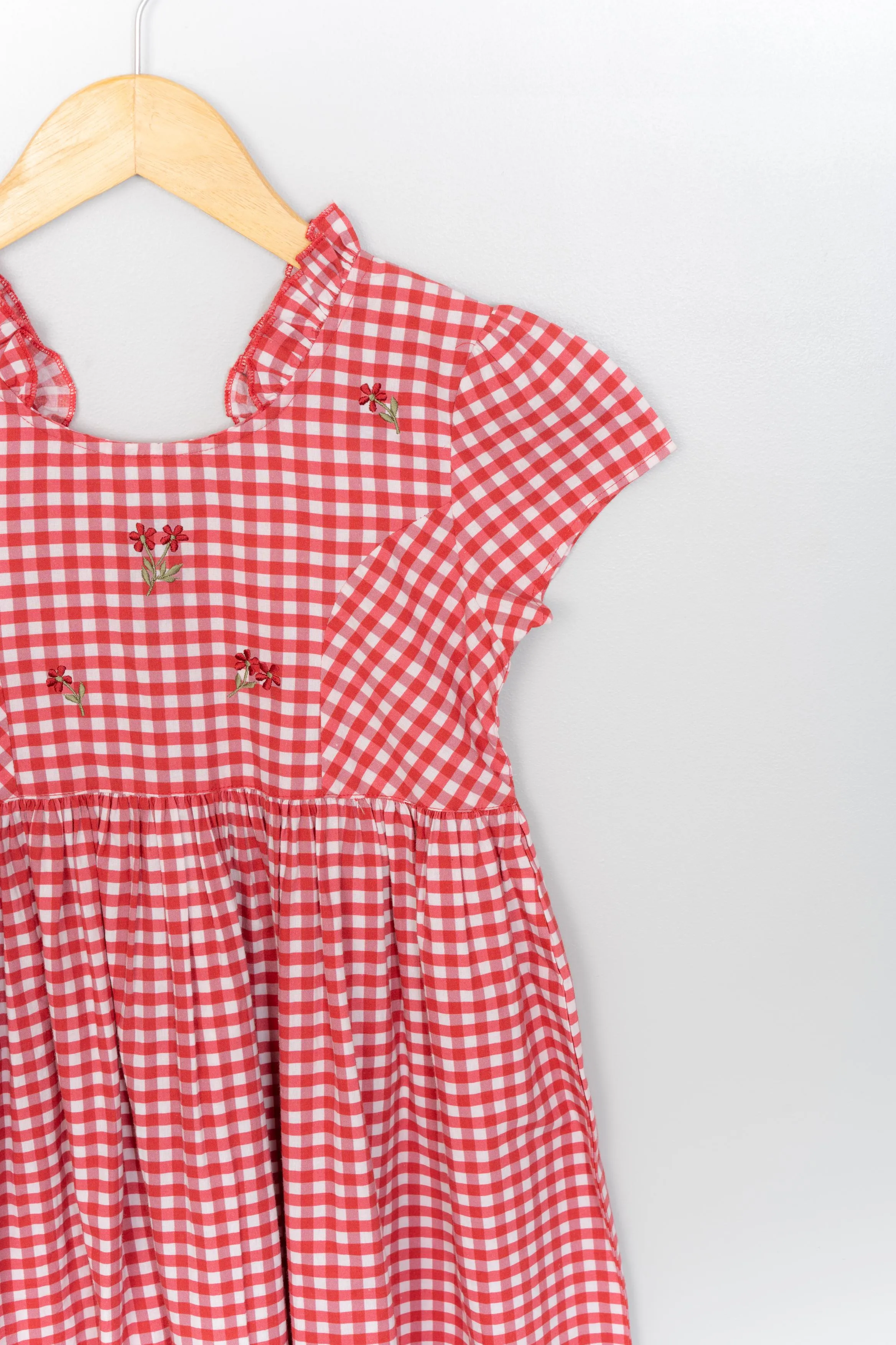 Red Checks Embroidery Dress