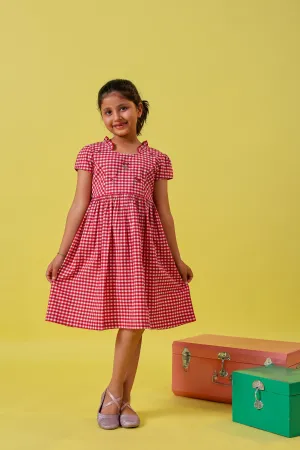 Red Checks Embroidery Dress