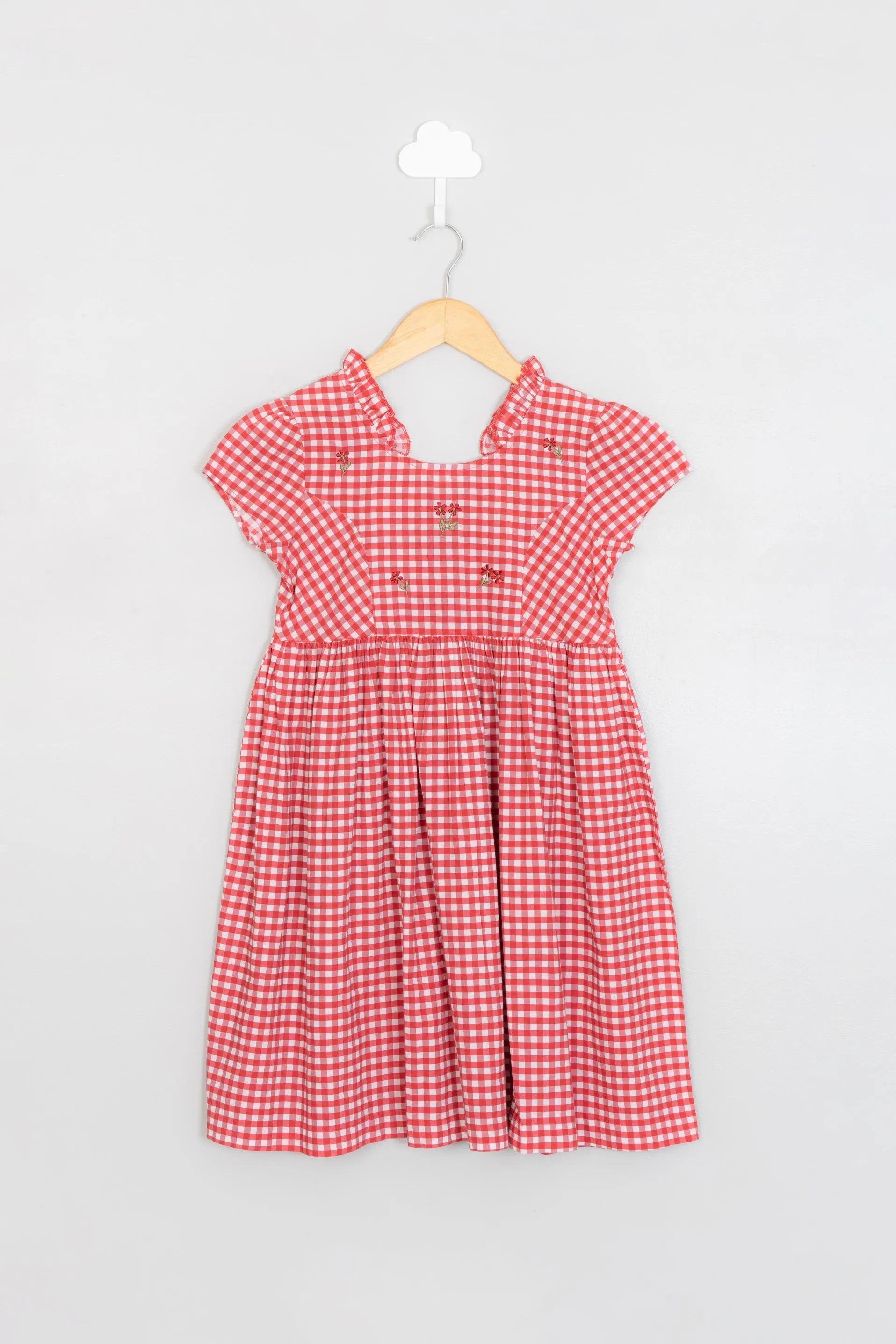 Red Checks Embroidery Dress