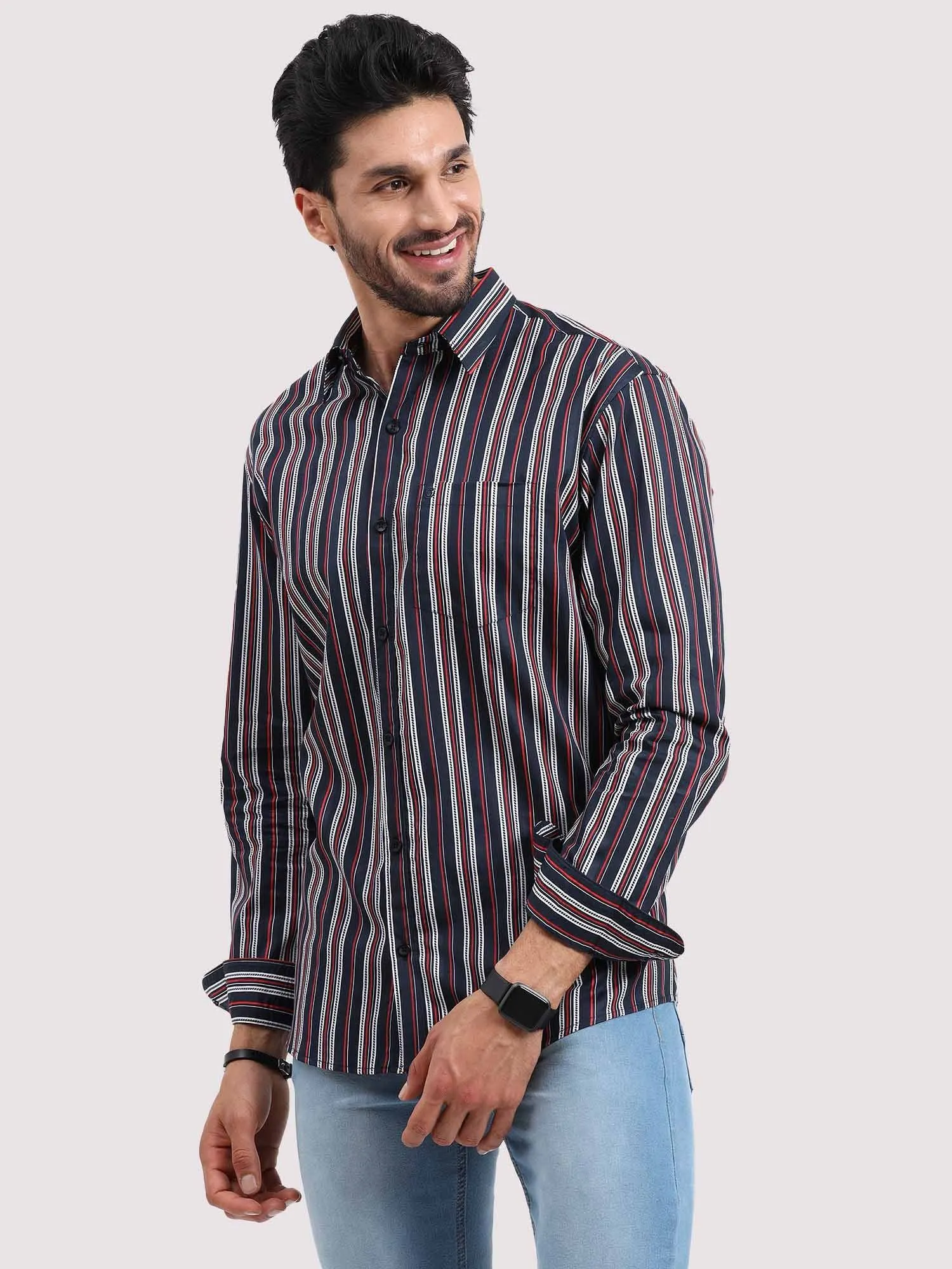 Red on Black Stripe Full Sleeve Men's Plus Size