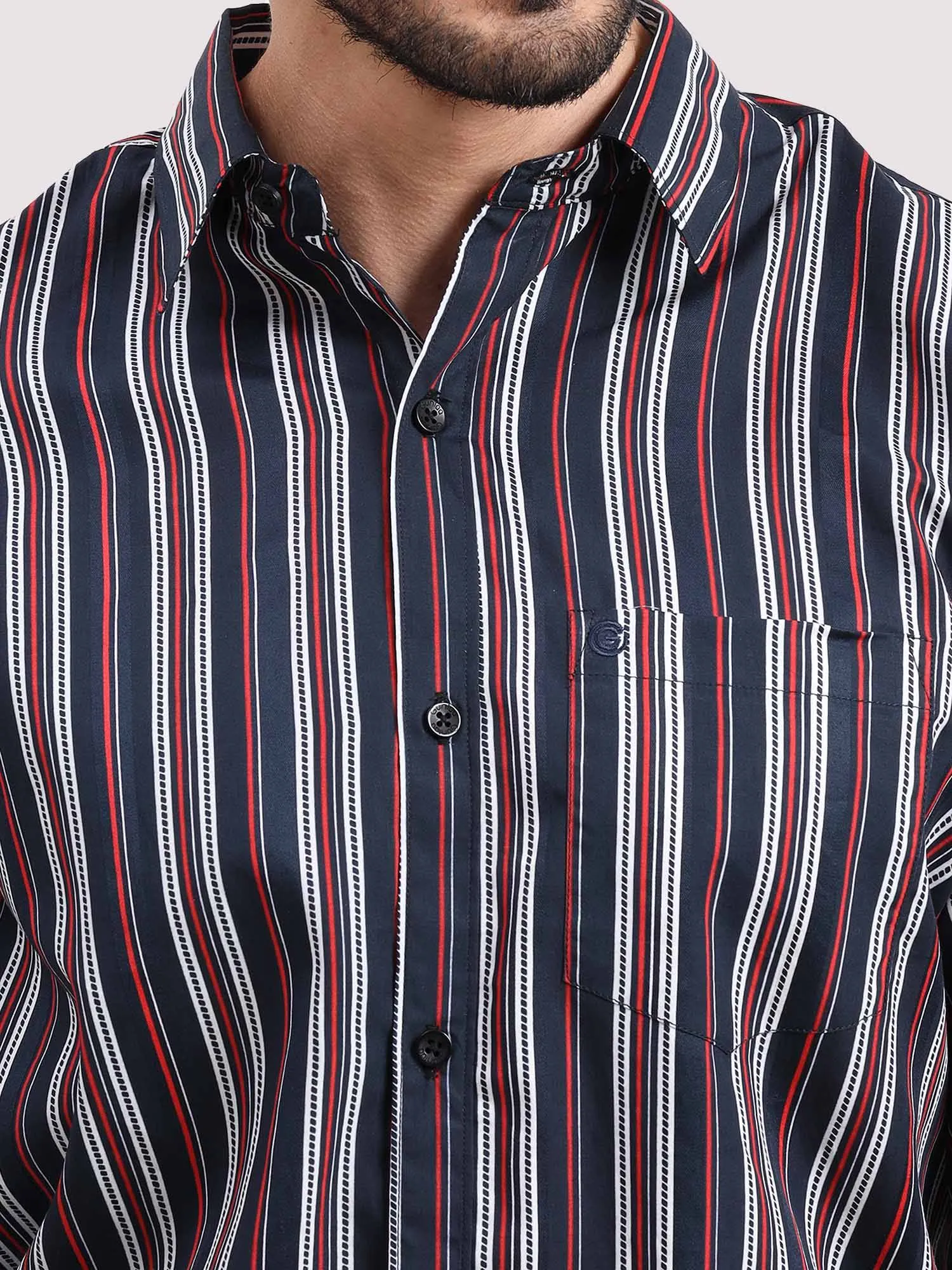 Red on Black Stripe Full Sleeve Men's Plus Size