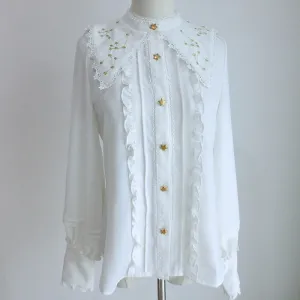 Sweet Constellation Embroidered Lolita Shirt Sailor Collar Chiffon Blouse for Women