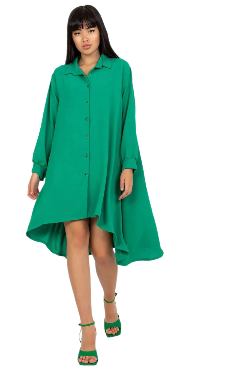 TEEK - Green Button Down Shirt Dress