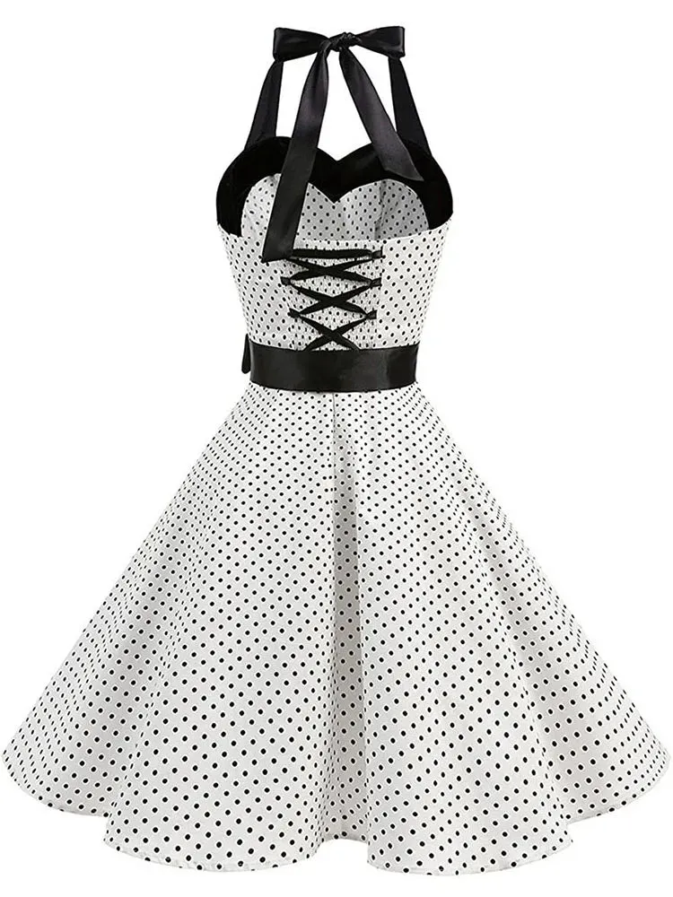 Trendy Polka Dot Retro Halter Party Dress