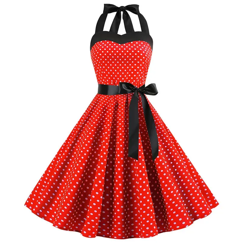 Trendy Polka Dot Retro Halter Party Dress