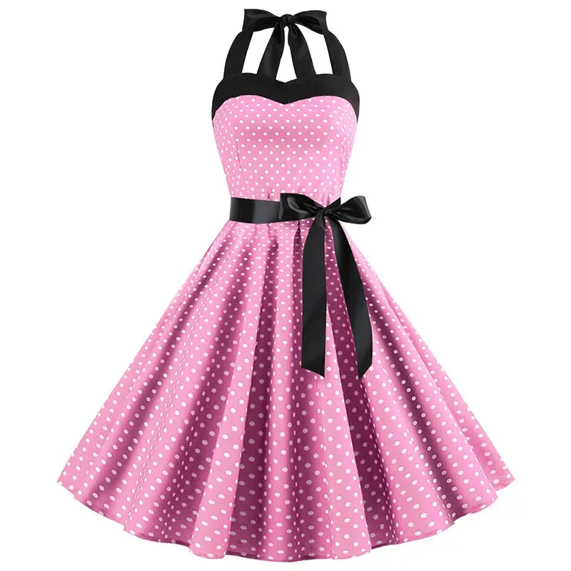 Trendy Polka Dot Retro Halter Party Dress