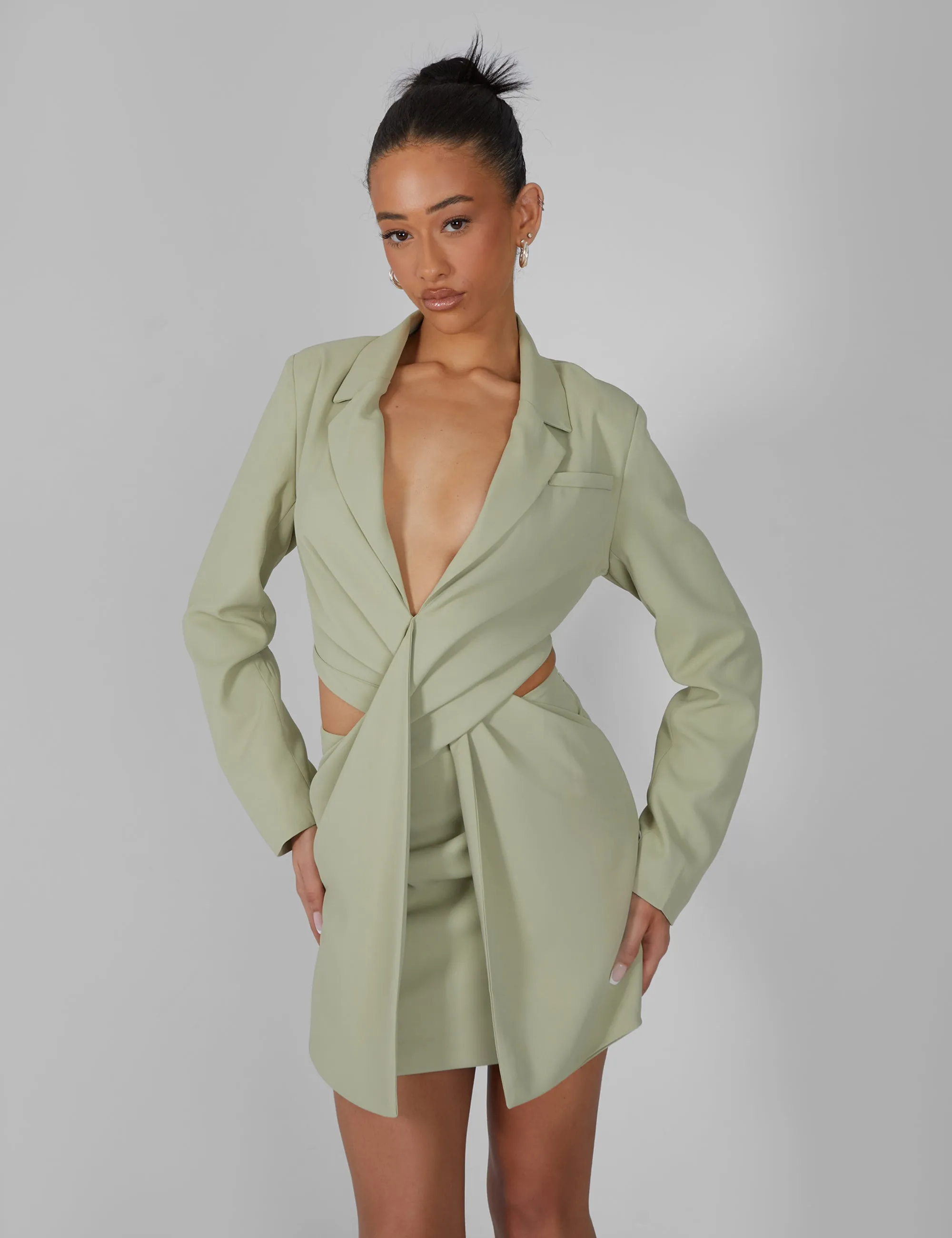 Twist Front Blazer Dress Sage