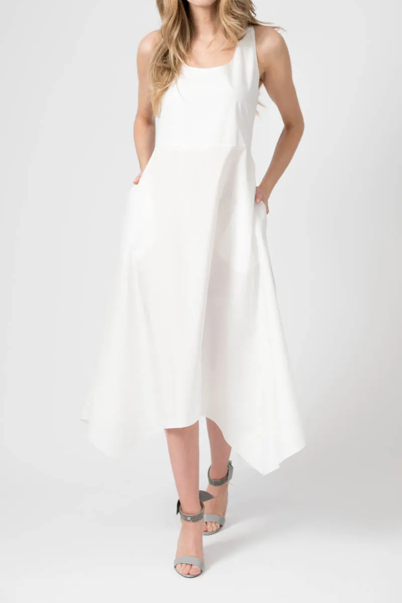 Twofer Dress in White with Grey Knit