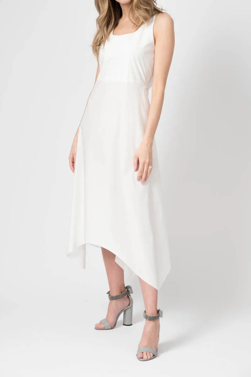 Twofer Dress in White with Grey Knit