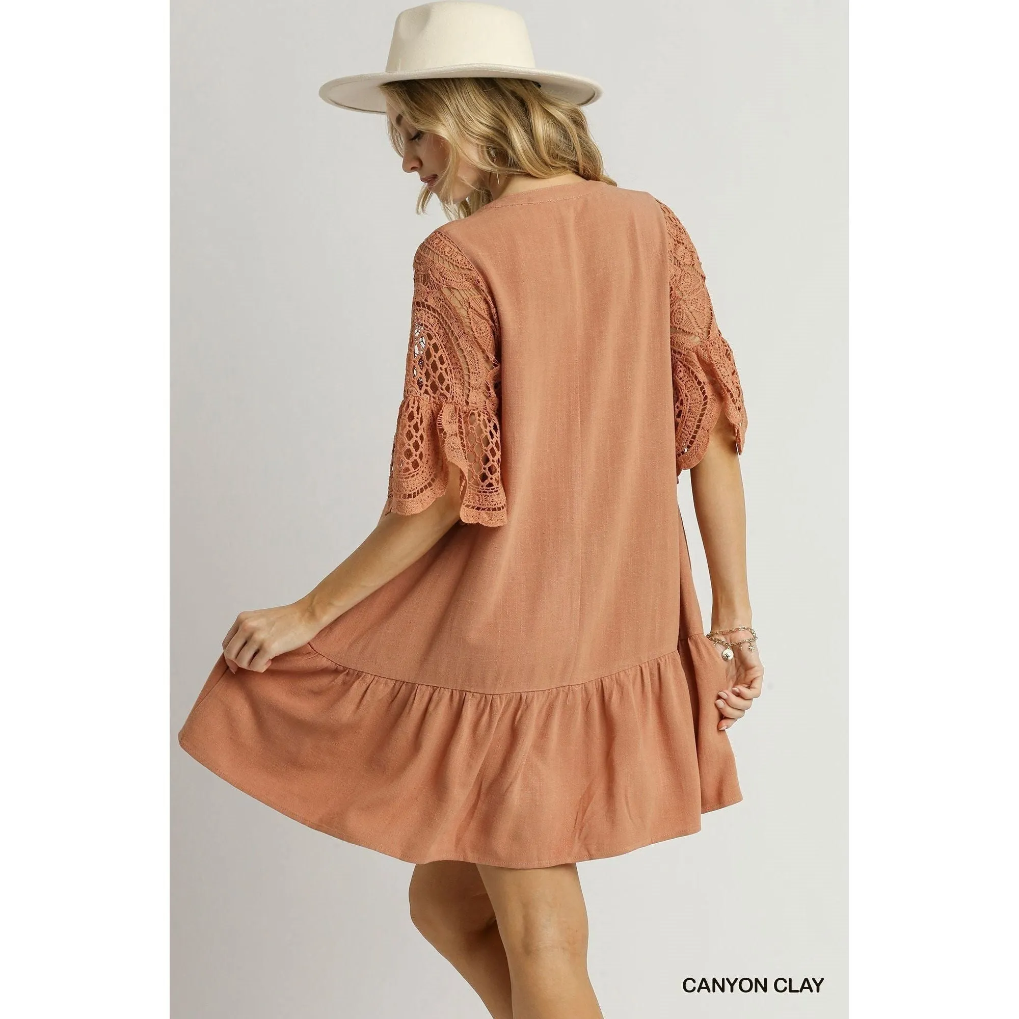 Umgee Linen V -Neck Mini Dress