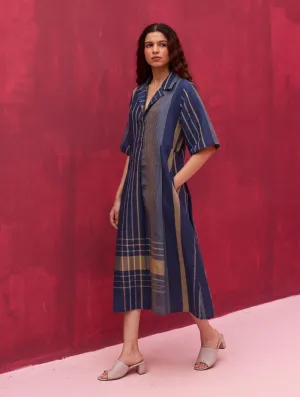 Vera Check Linen Dress - Navy