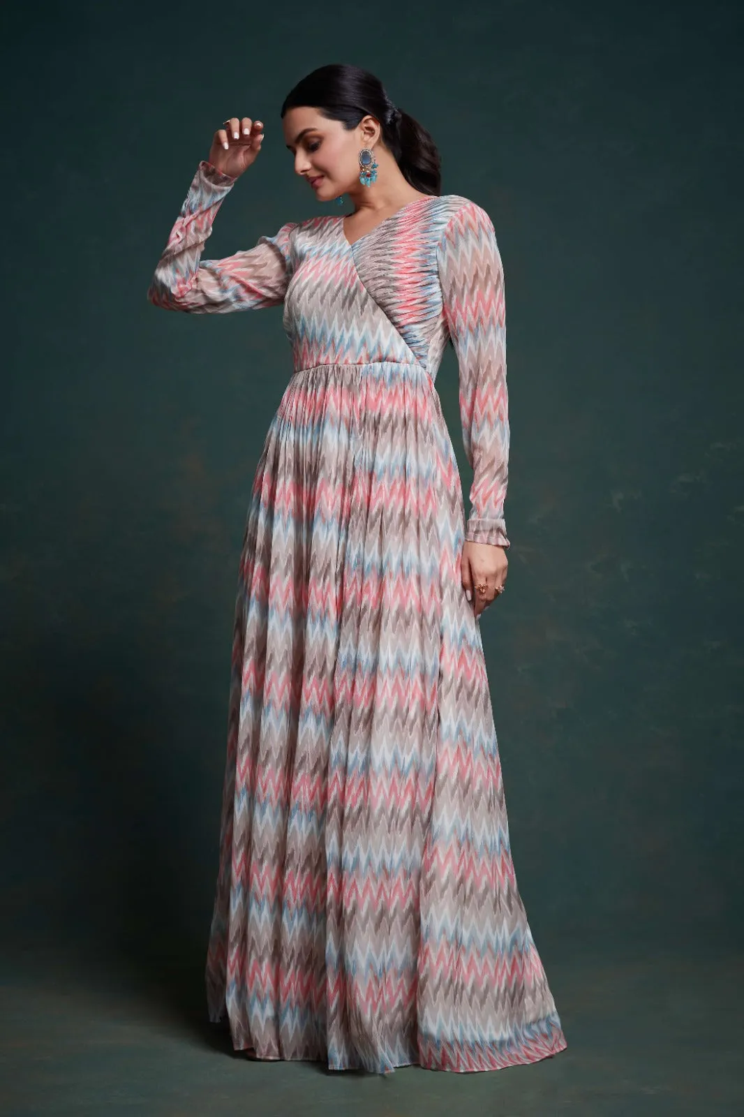 Vibrant Multi-Colored Georgette Dress with Elegant Prints