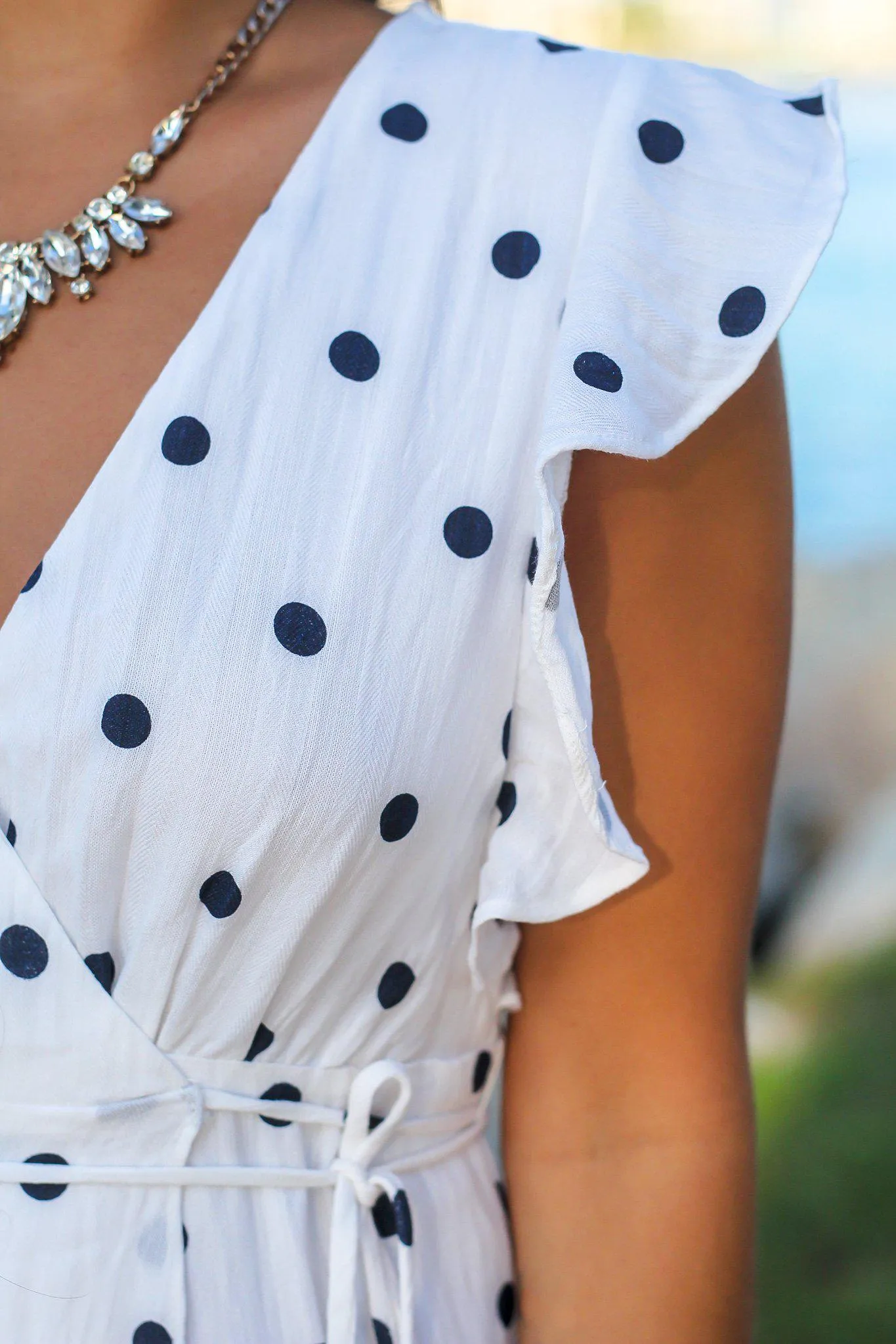 White and Navy Polka Dot Wrap Dress